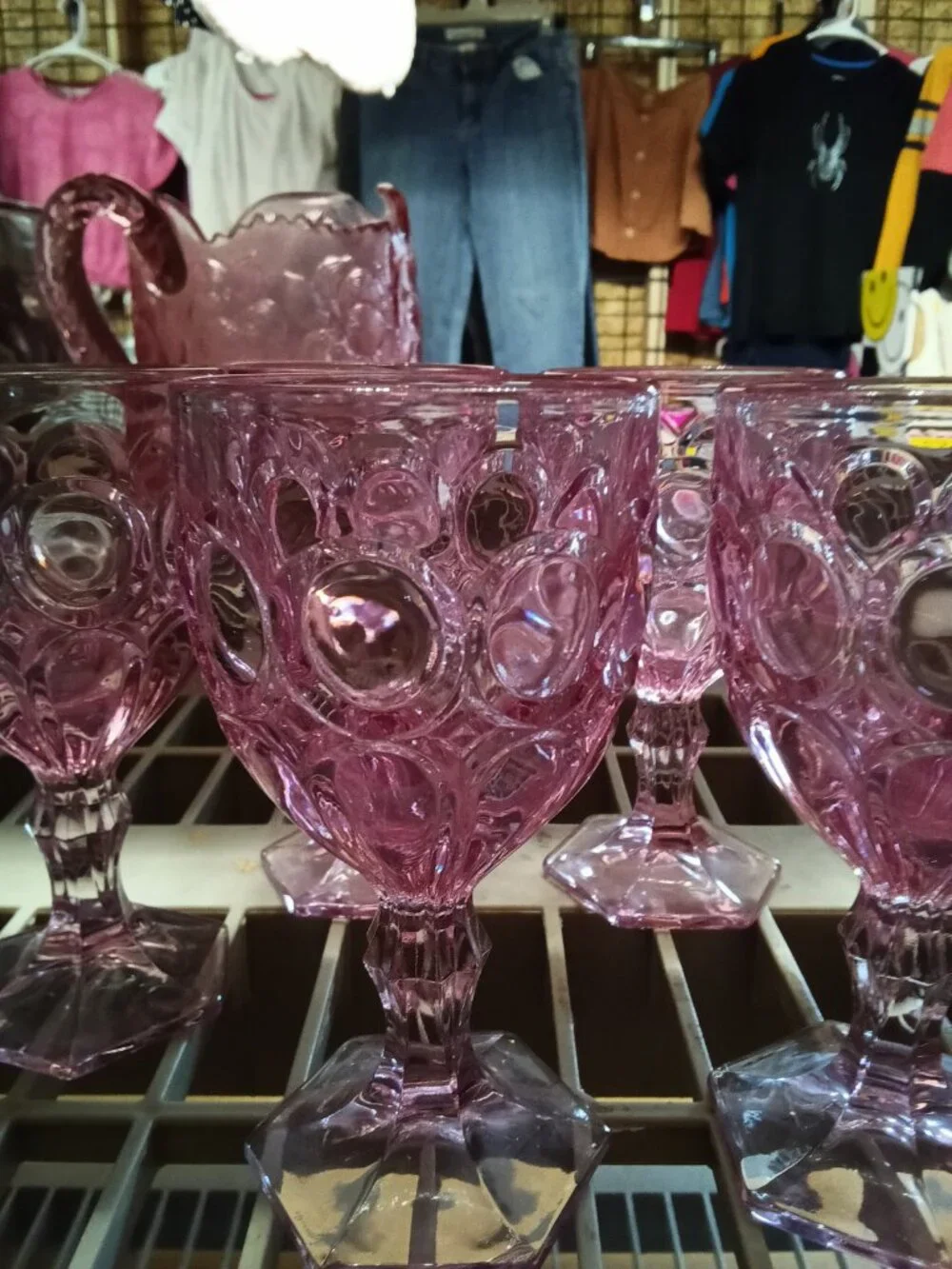 Vintage Pink Glass Goblets Set with Pitcher - 25% Off When You Bundle 5+